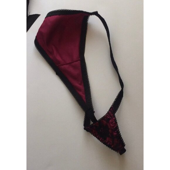 Vtg Native Intimates Coreset & Thong Lingerie Black Maroon Lace Black Ribbon 34B - Picture 9 of 9